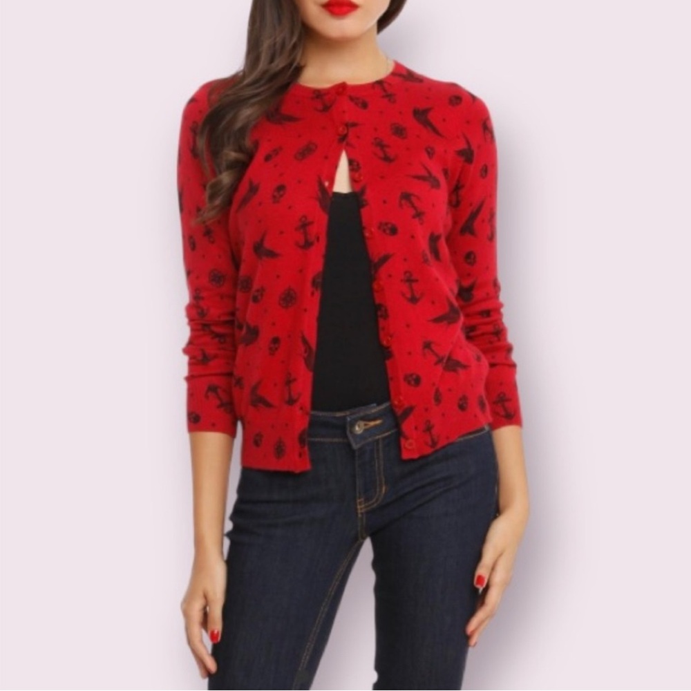 Hot Topic Nautical Print Red Cardigan